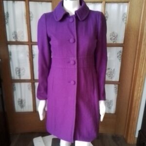 J. Crew Women's 65% Wool Classic Purple Coat, Size 8.